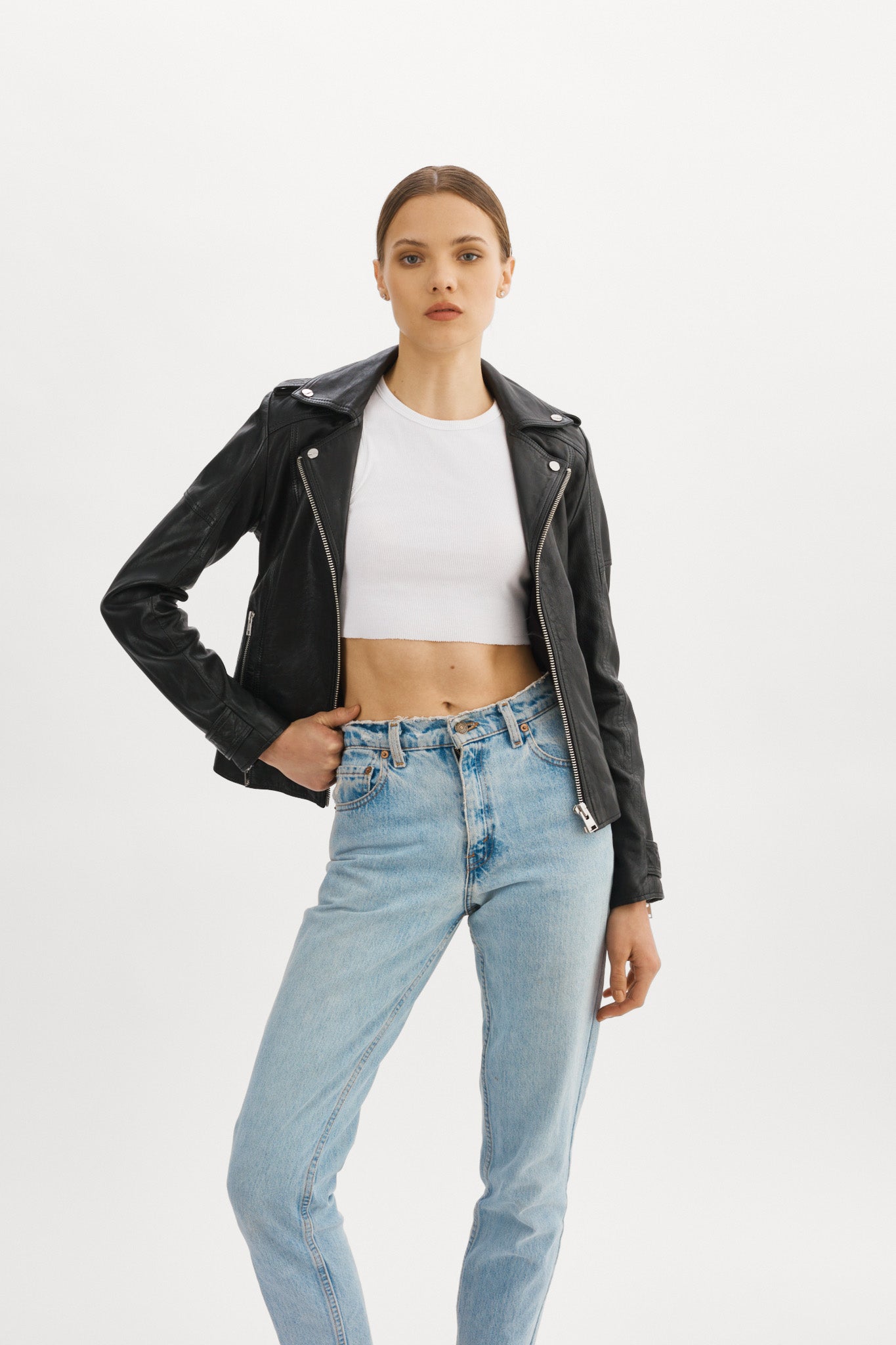 ANNA | Veste moto en cuir convertible noir