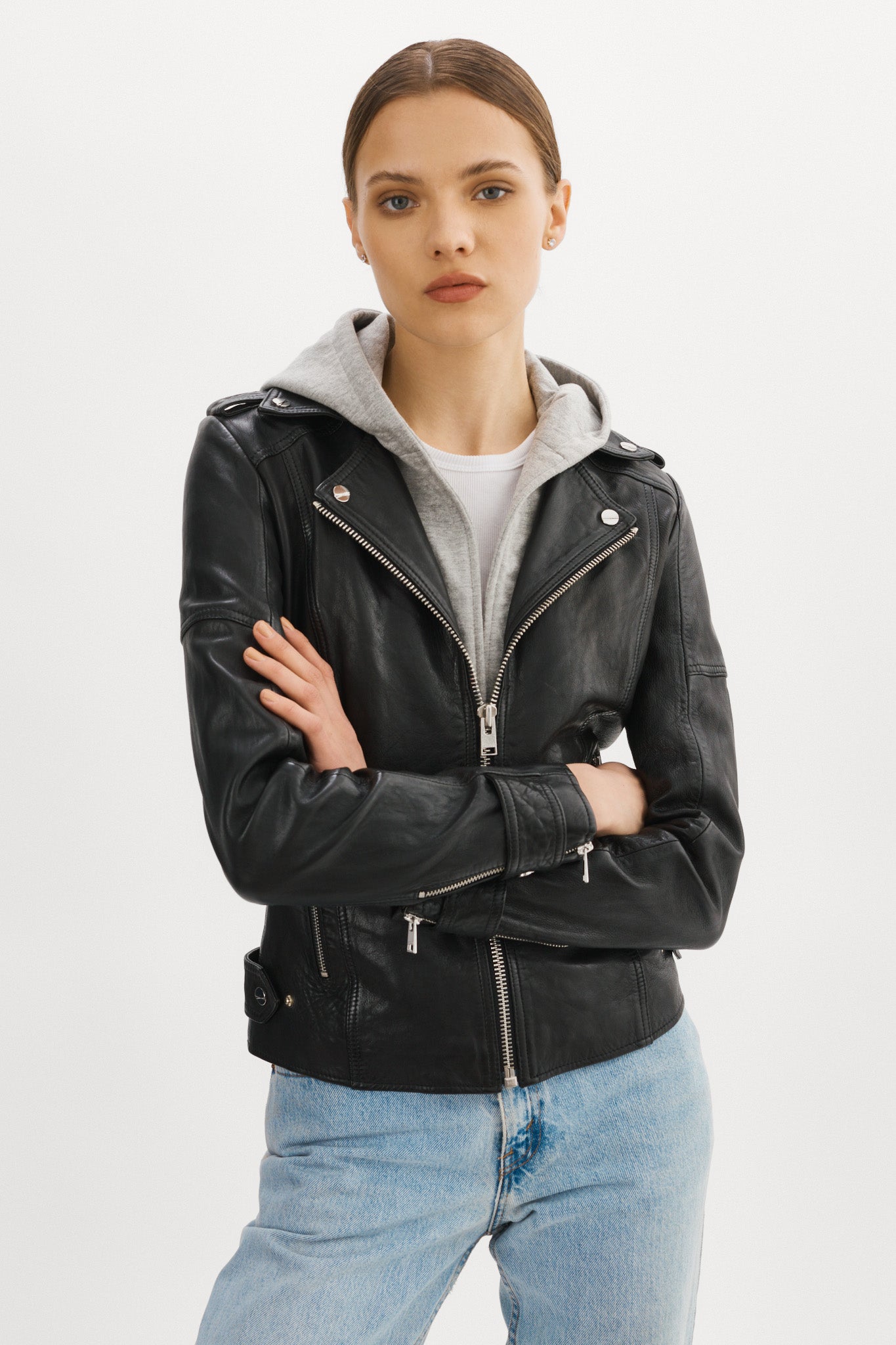 ANNA | Veste moto en cuir convertible noir