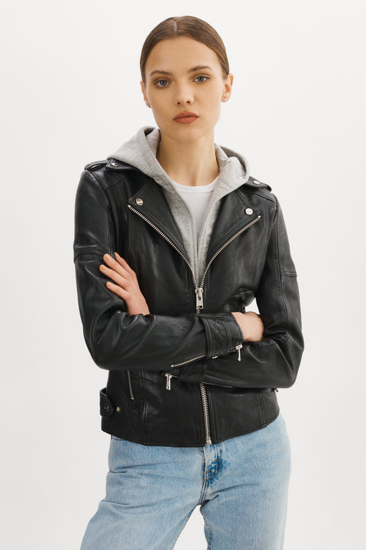 ANNA | Veste moto en cuir convertible noir