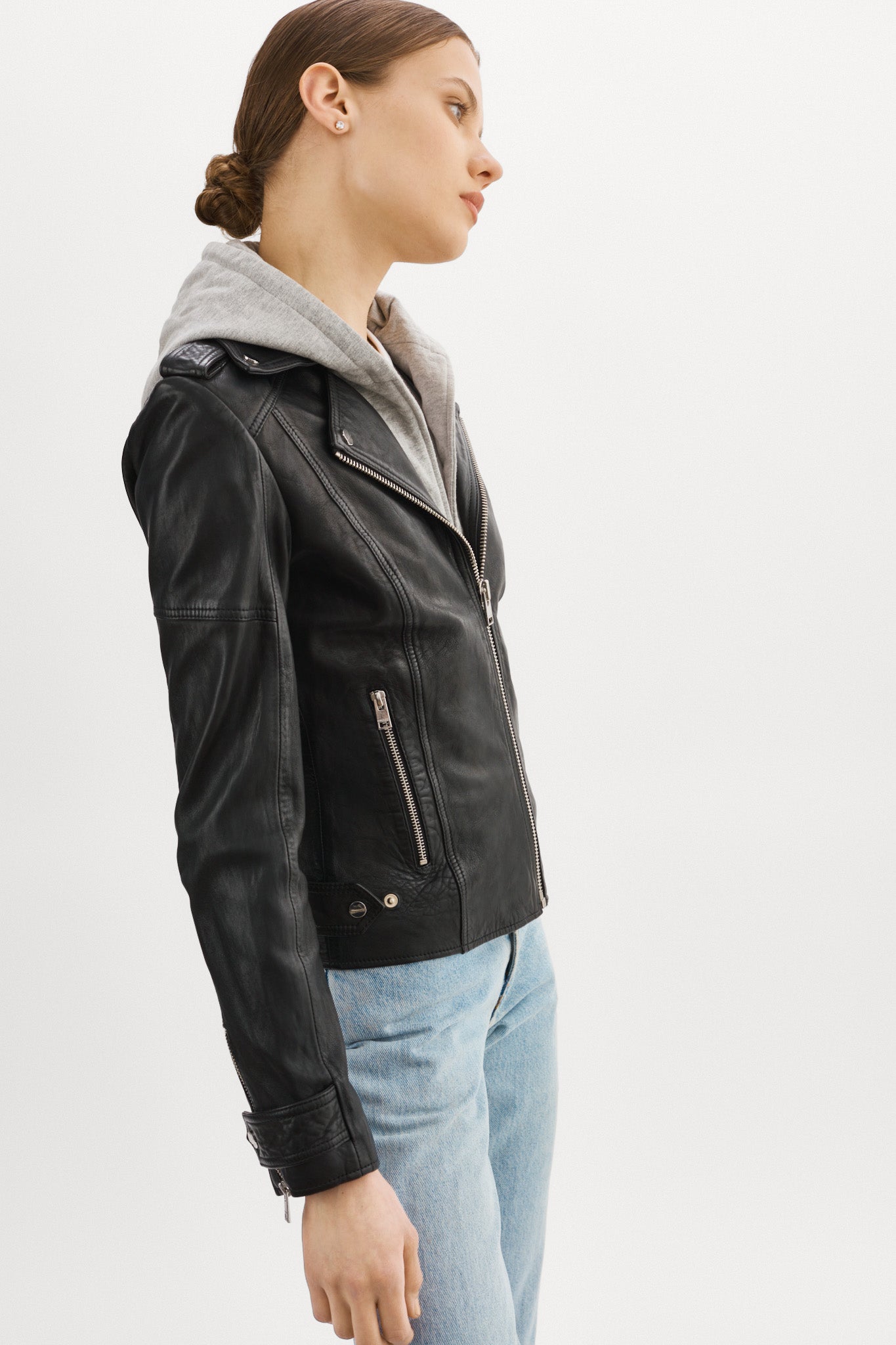 ANNA | Veste moto en cuir convertible noir