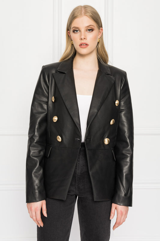 CATHERINE Double Breasted Leather Blazer