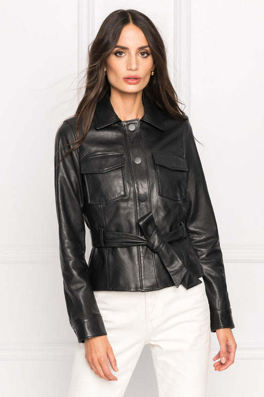 CHERICE Veste en cuir noir