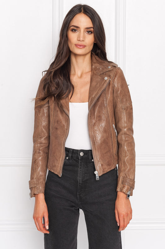 CHLOE Veste motard en cuir délavé noir