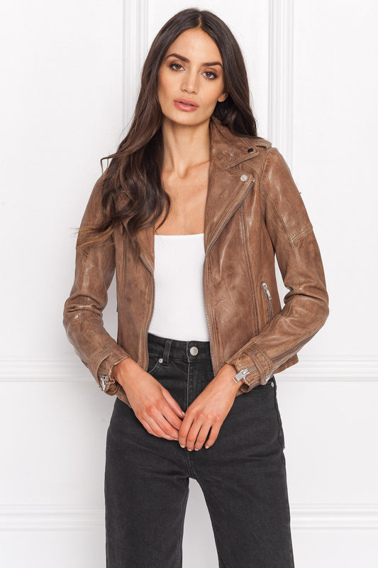 CHLOE Veste motard en cuir délavé noir