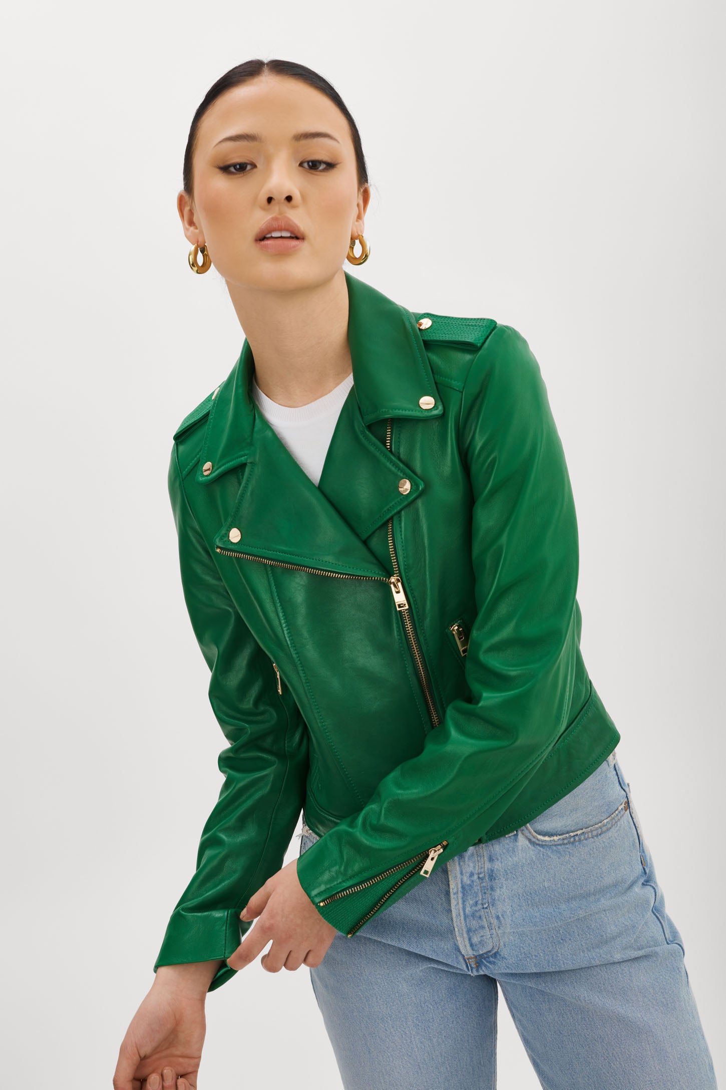 leather jacket green