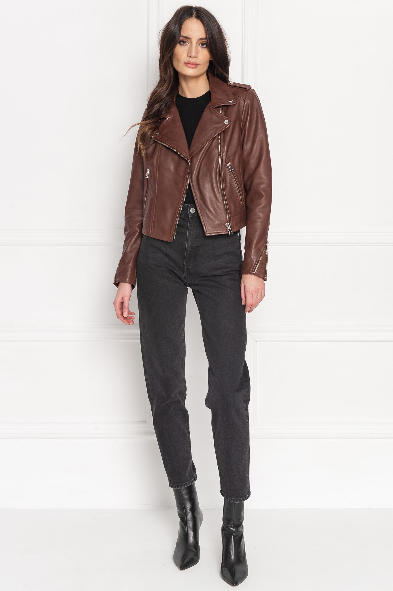 Lamarque Donna Gold Iconic Leather Biker Jacket