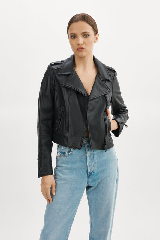 DONNA | Iconic Leather Jacket Black Hardwarre