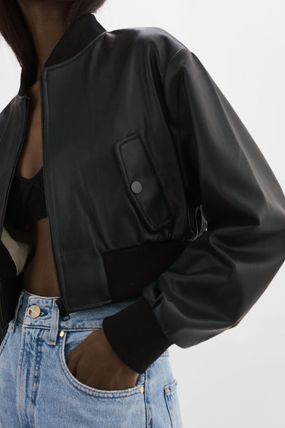 EVELIN | Cropped Faux Leather Bomber Jacket