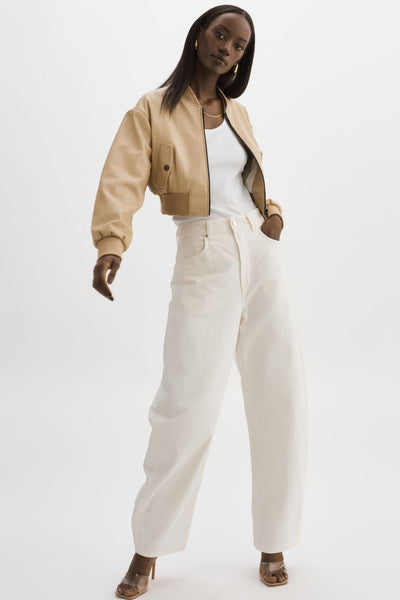 EVELIN | Cropped Faux Leather Bomber Jacket