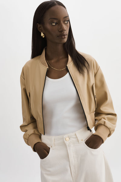 EVELIN | Cropped Faux Leather Bomber Jacket