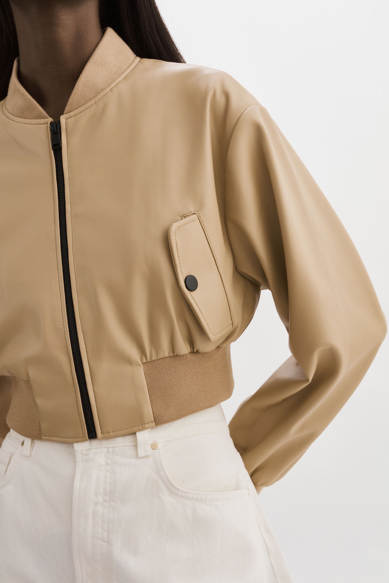 EVELIN | Cropped Faux Leather Bomber Jacket