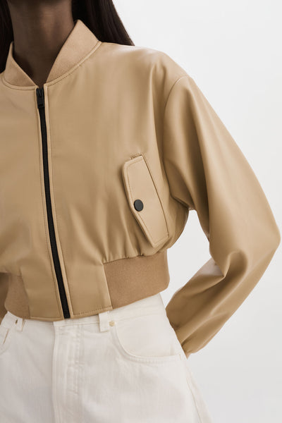 EVELIN | Cropped Faux Leather Bomber Jacket