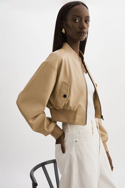 EVELIN | Cropped Faux Leather Bomber Jacket
