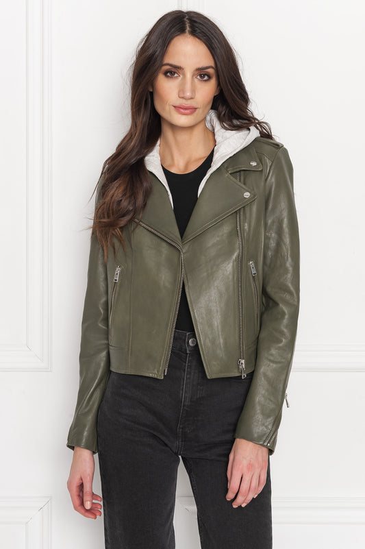 HOLY Veste Moto En Cuir Avec Capuchon Amovible