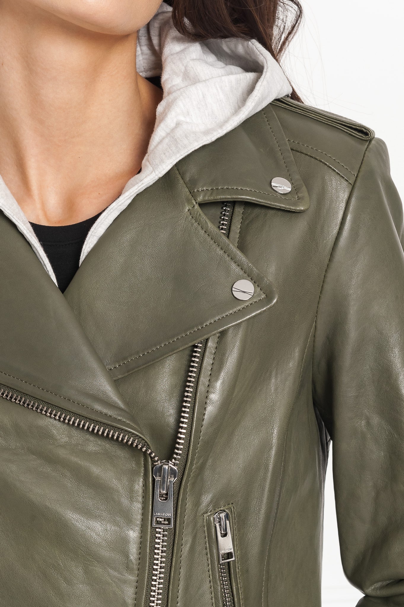 HOLY | Leather Biker Jacket with Removable Hood