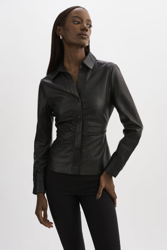 HUDA | Ruched Leather Shirt