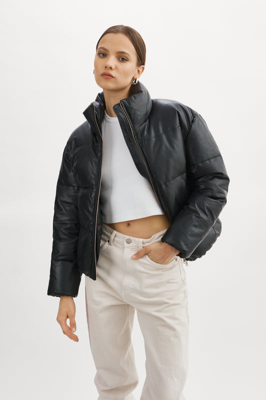 IRIS Leather Puffer Jacket