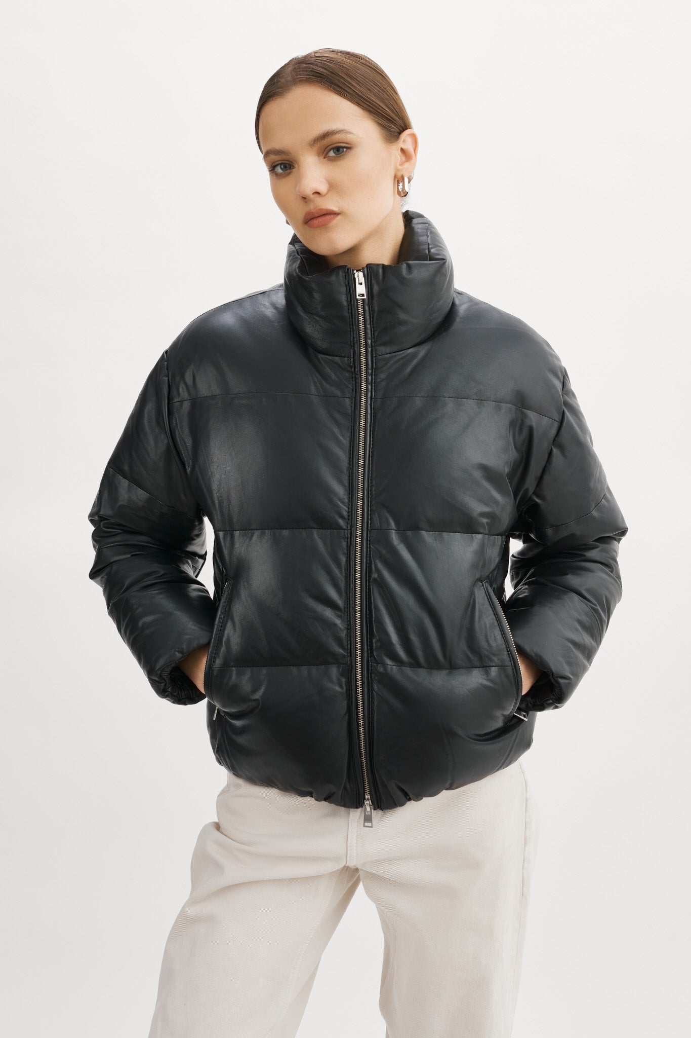 Lamarque leather puffer jacket clearance