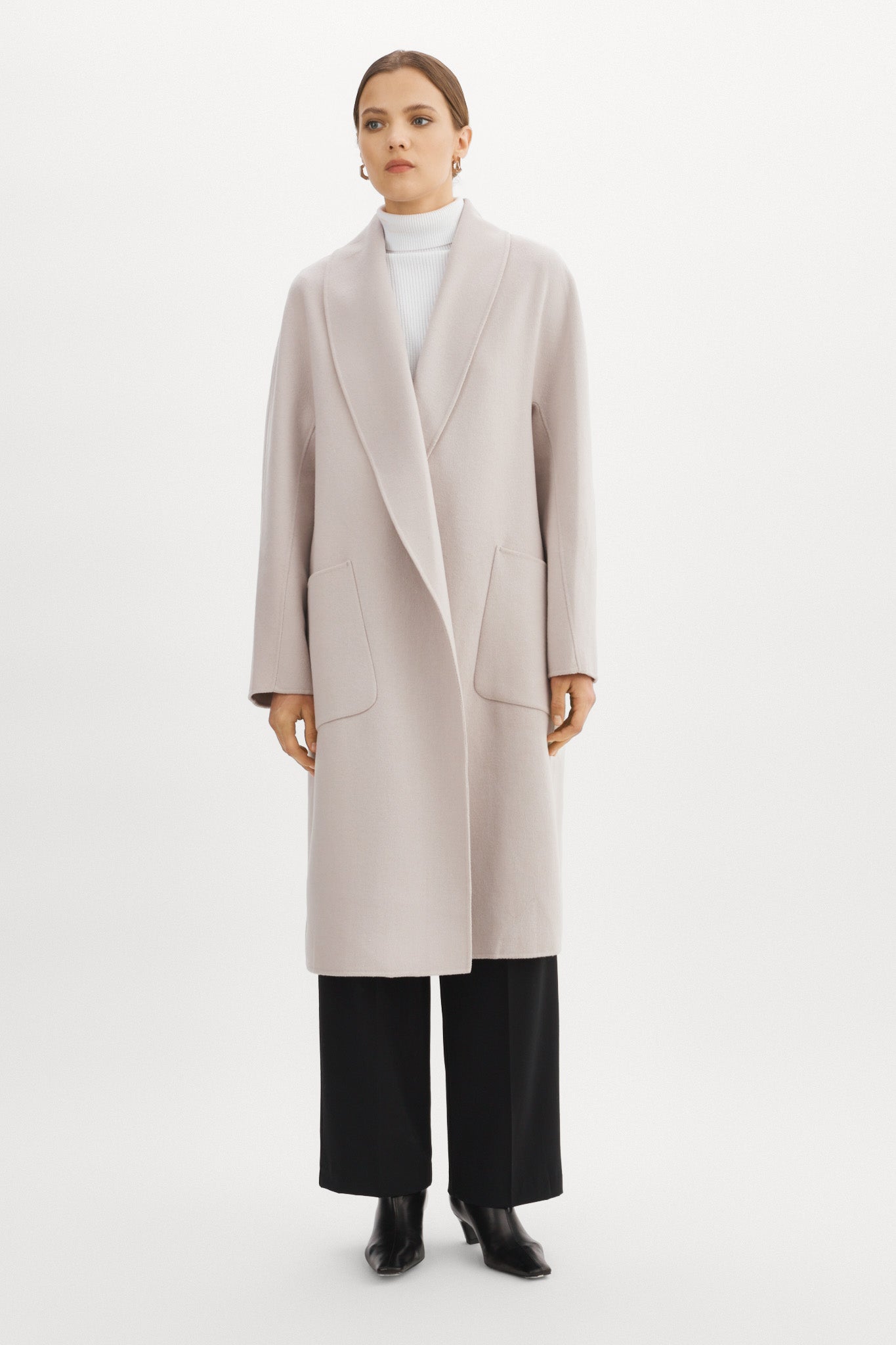 THARA Shawl Collar Wool Coat Feather Grey XXS
