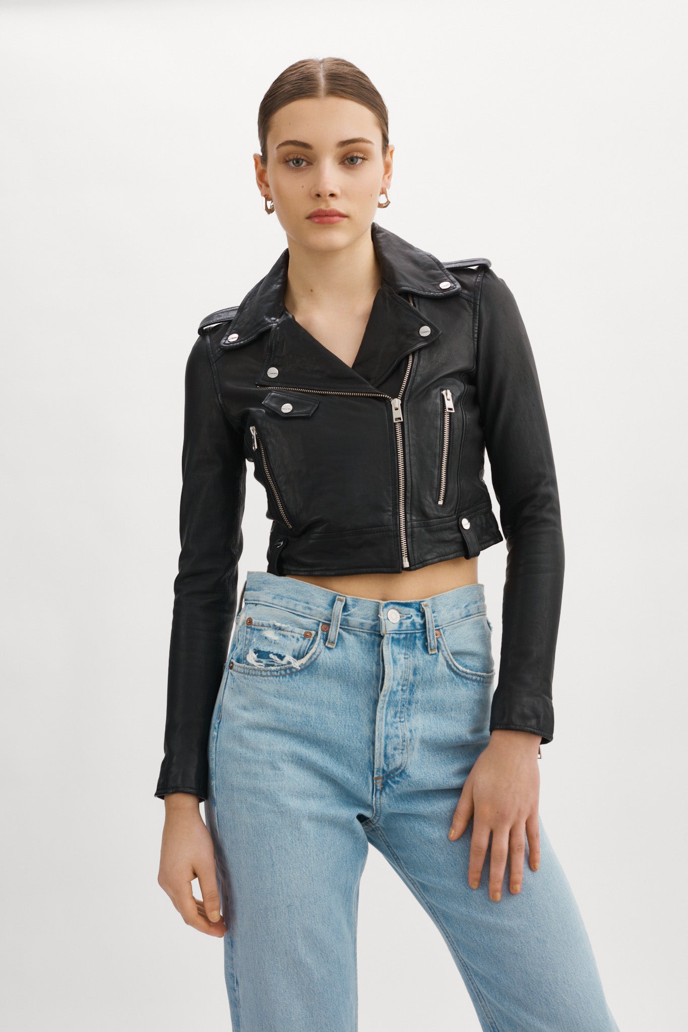 CIARA | Leather Crop Biker Jacket – LAMARQUE