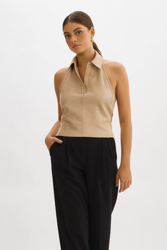 JULANE | Leather Halterneck Top