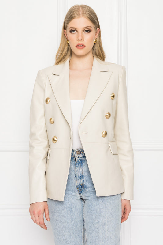CATHERINE Double Breasted Leather Blazer