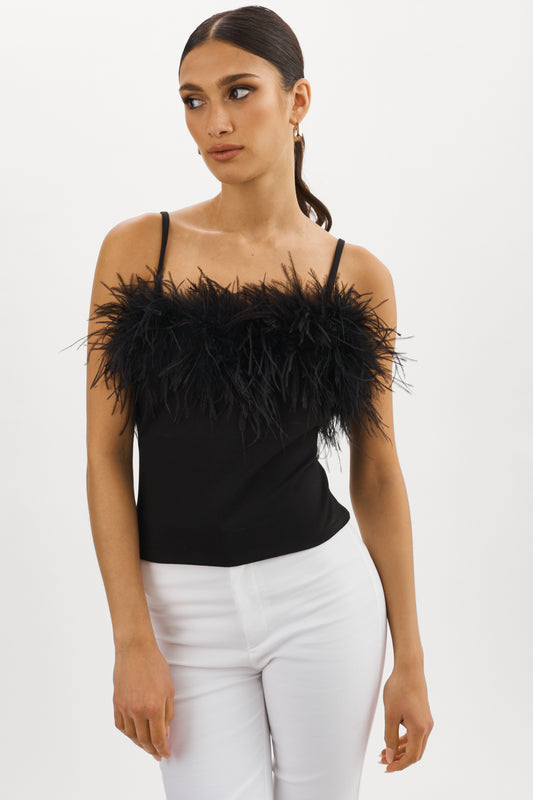 YARINA Feather Trimmed Top