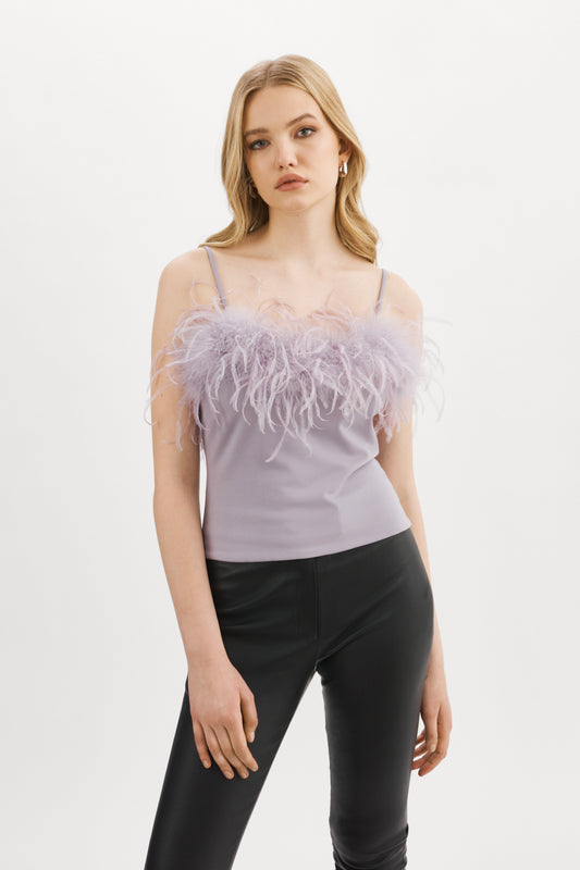 YARINA Top orné de plumes 