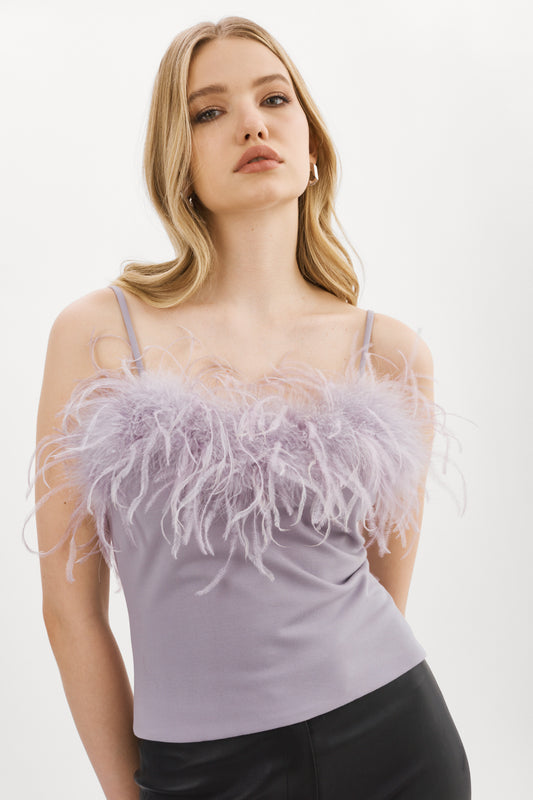 YARINA Top orné de plumes 