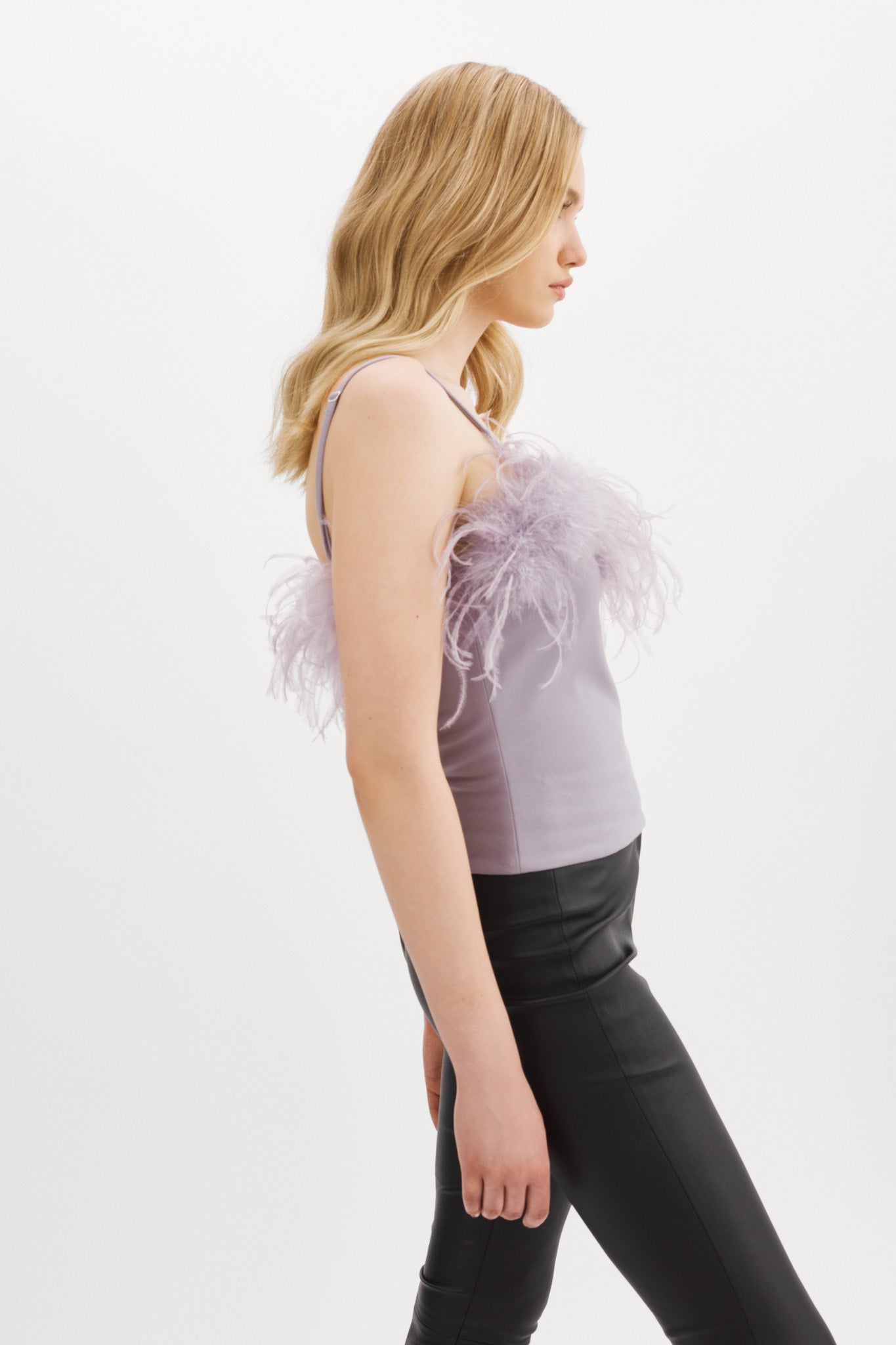 YARINA Feather Trimmed Top