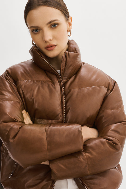IRIS Leather Puffer Jacket