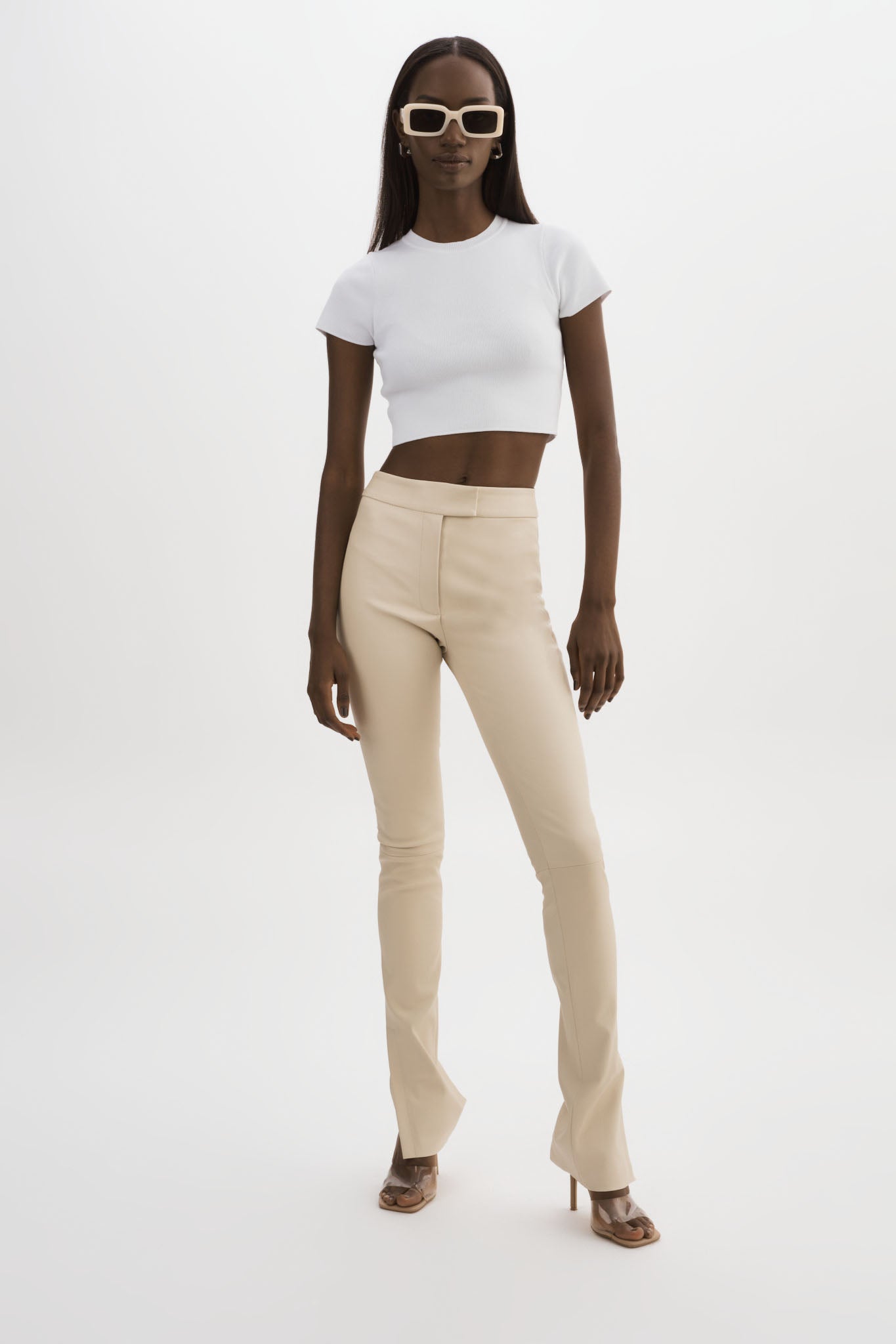 Higher High-Waisted Faux-Leather Cropped Flare Pants for Women