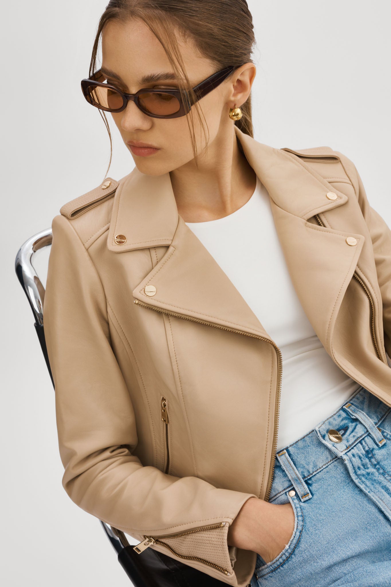 Lamarque Donna Gold Iconic Leather Biker Jacket