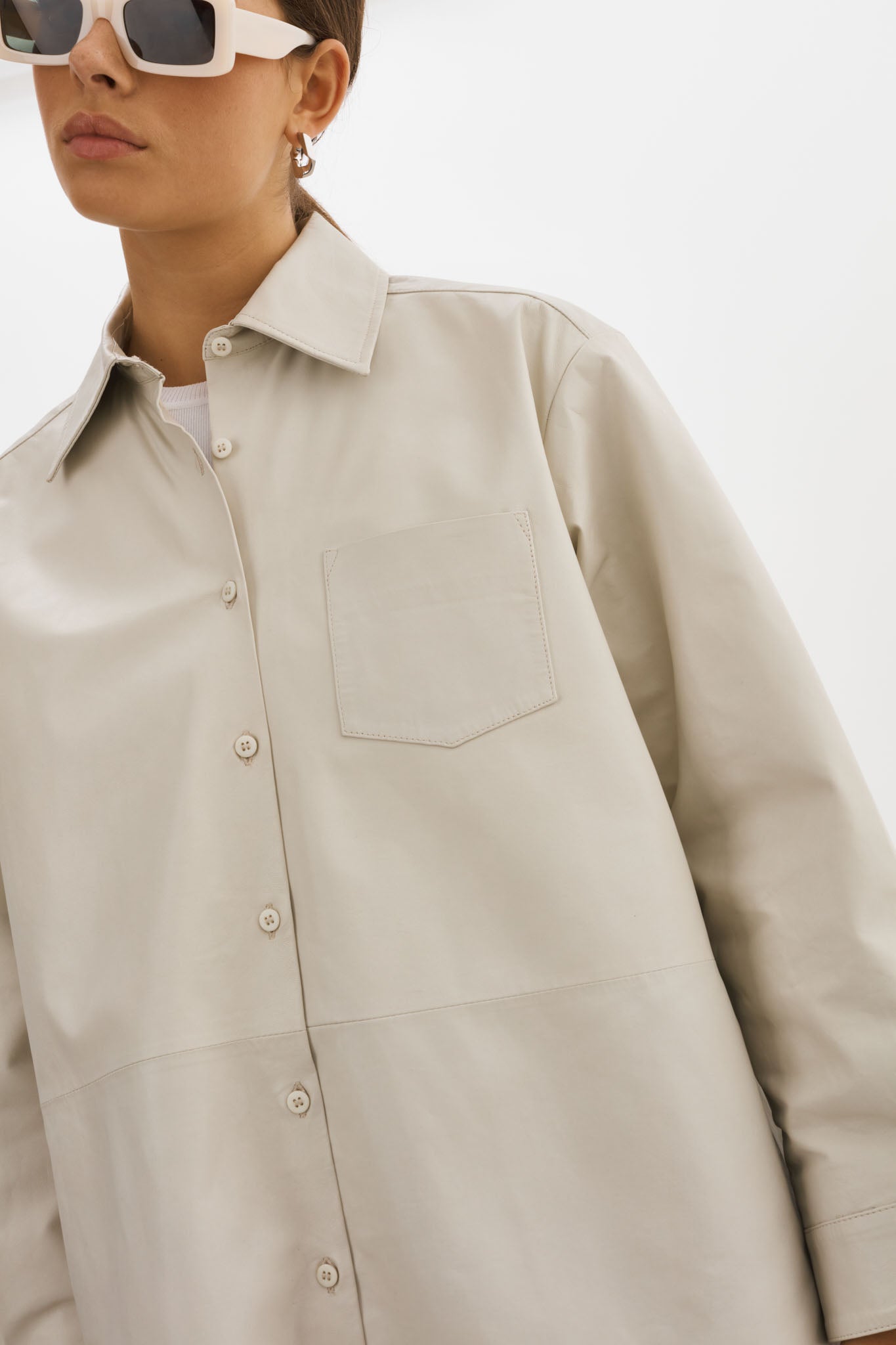 Estelle | Leather Oversized Shirt - BONE / XS/S