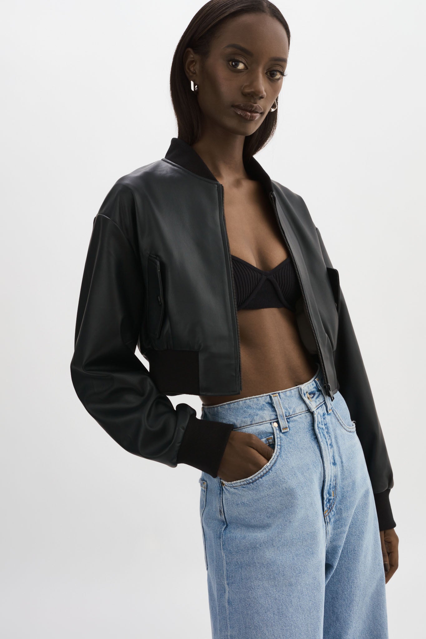 Cropped Black Bomber