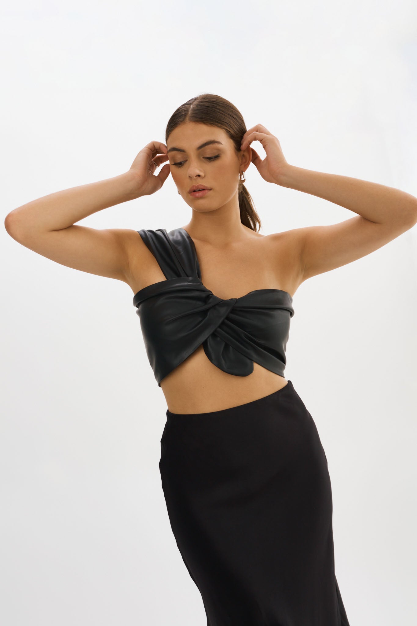 JOLIE | Faux Leather One Shoulder Top - Black / XS