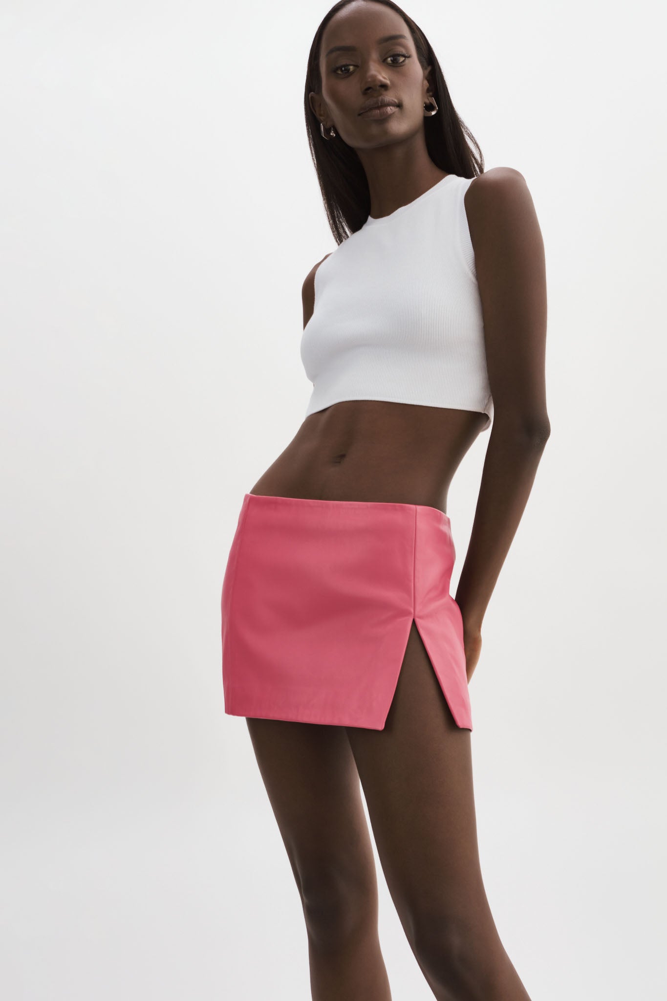 Asymmetrical pink on sale leather skirt