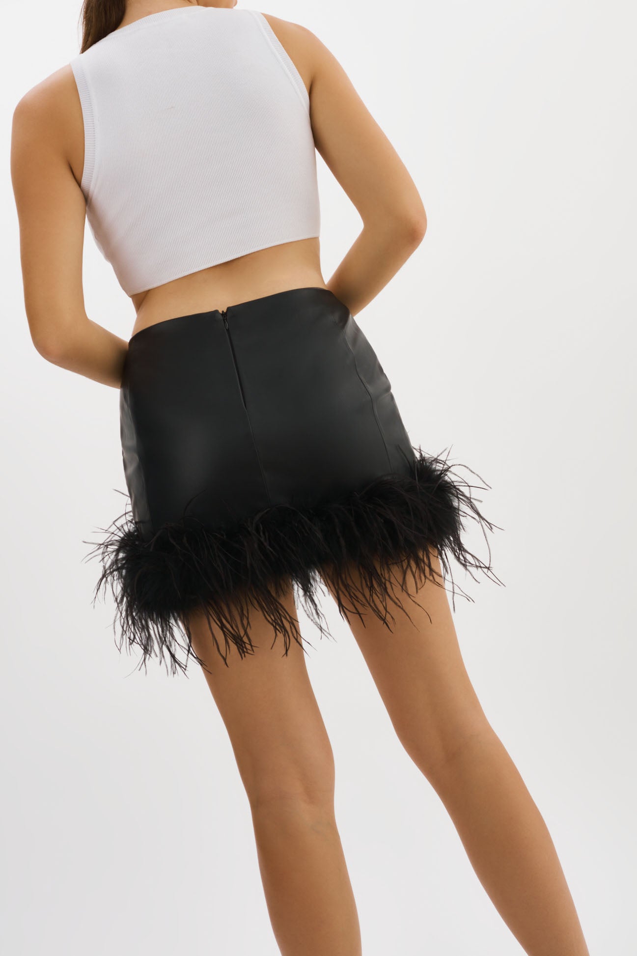 Leather Feather Hem Mini Skirt