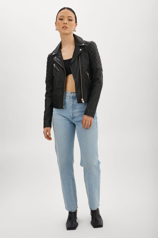 MARILLA Veste De Motard En Cuir Matelassé Noir