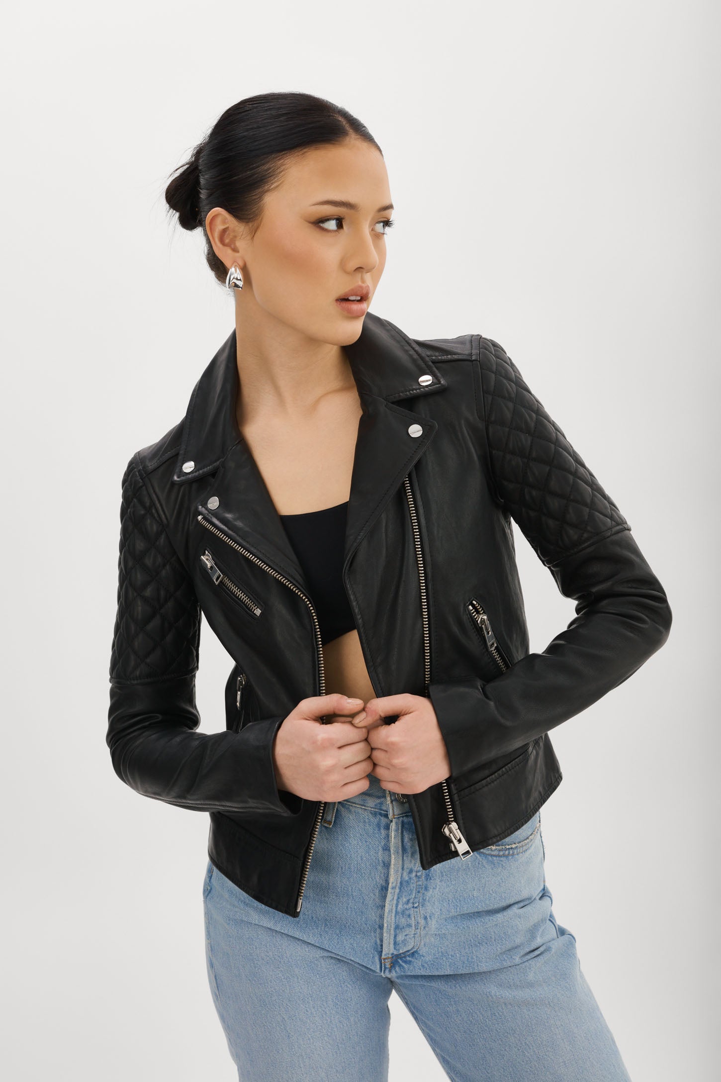 MARILLA Veste De Motard En Cuir Matelassé Noir