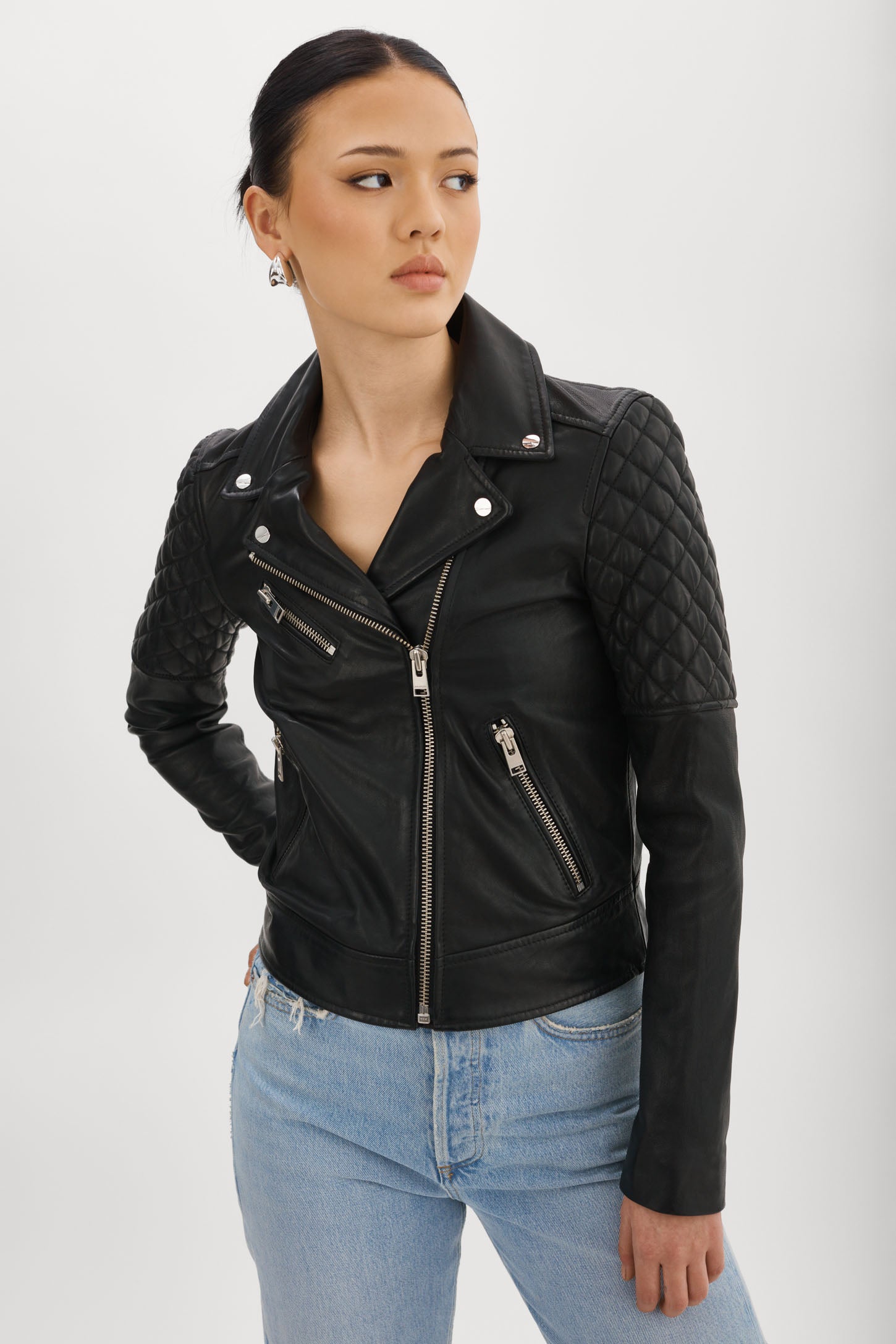 MARILLA Veste De Motard En Cuir Matelassé Noir